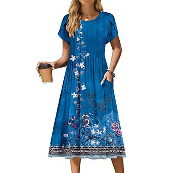 Zeagoo Women s Boho Midi T Shirt Dress, A Line Casual Summer Sundress with Pockets