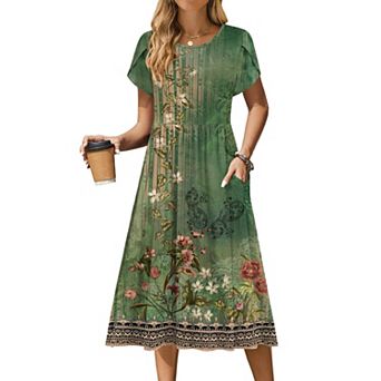 Zeagoo Women s Boho Midi T Shirt Dress, A Line Casual Summer Sundress with Pockets