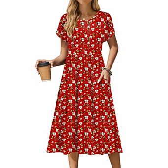 Zeagoo Women s Boho Midi T Shirt Dress, A Line Casual Summer Sundress with Pockets