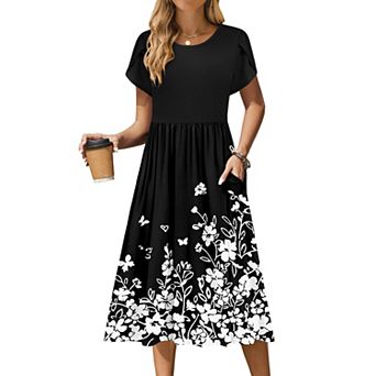 Zeagoo Women s Boho Midi T Shirt Dress, A Line Casual Summer Sundress with Pockets