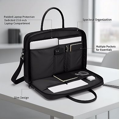 ZUQIETA 15.6" Water-Resistant Leather Laptop Messenger Bag - Padded Compartment & Shoulder Strap