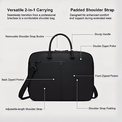 ZUQIETA 15.6" Water-Resistant Leather Laptop Messenger Bag - Padded Compartment & Shoulder Strap
