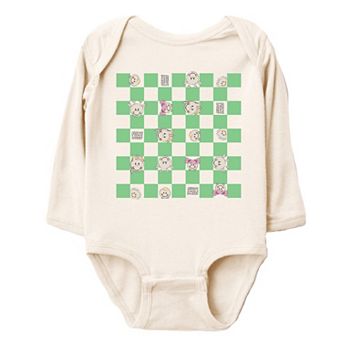 Mini Smiley Checkered Characters Green - Baby Long Sleeve Bodysuit