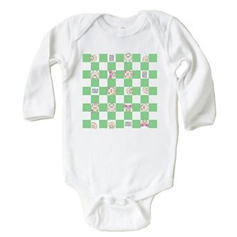 Mini Smiley Checkered Characters Green - Baby Long Sleeve Bodysuit