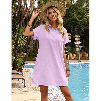 Zeagoo Womens Casual Dress Short Sleeve Cotton Button Down Loose Fit Shirt  Dress with Pocket