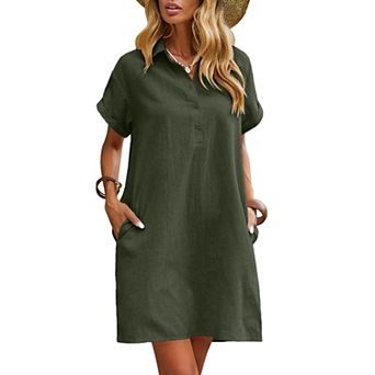 Zeagoo Womens Casual Dress Short Sleeve Cotton Button Down Loose Fit Shirt Dress with Pocket