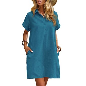 Zeagoo Womens Casual Dress Short Sleeve Cotton Button Down Loose Fit Shirt Dress with Pocket