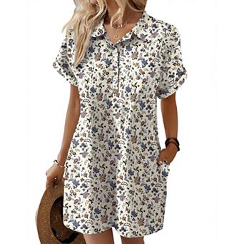 Zeagoo Womens Casual Dress Short Sleeve Cotton Button Down Loose Fit Shirt Dress with Pocket
