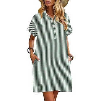 Zeagoo Womens Casual Dress Short Sleeve Cotton Button Down Loose Fit Shirt Dress with Pocket