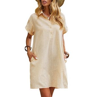 Zeagoo Womens Casual Dress Short Sleeve Cotton Button Down Loose Fit Shirt Dress with Pocket