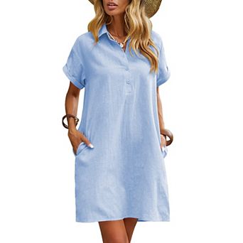 Zeagoo Womens Casual Dress Short Sleeve Cotton Button Down Loose Fit Shirt Dress with Pocket