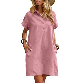 Zeagoo Womens Casual Dress Short Sleeve Cotton Button Down Loose Fit Shirt Dress with Pocket