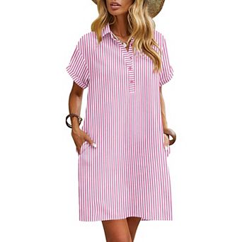 Zeagoo Womens Casual Dress Short Sleeve Cotton Button Down Loose Fit Shirt Dress with Pocket