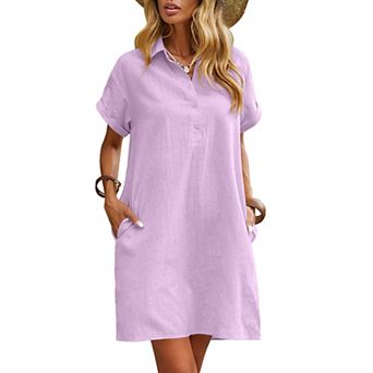Zeagoo Womens Casual Dress Short Sleeve Cotton Button Down Loose Fit Shirt Dress with Pocket