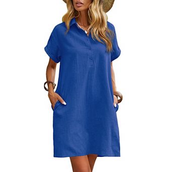Zeagoo Womens Casual Dress Short Sleeve Cotton Button Down Loose Fit Shirt Dress with Pocket