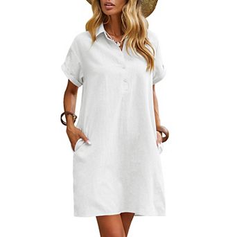 Zeagoo Womens Casual Dress Short Sleeve Cotton Button Down Loose Fit Shirt Dress with Pocket