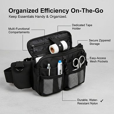 ZUQIETA Nurse Fanny Pack with Multi-Compartment & Tape Holder for Nurses & Students, Black