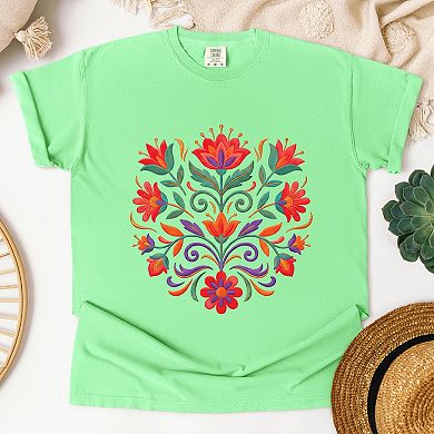 Swirly Florals Faux Texture - Women's Garment Dyed Graphic T-Shirt