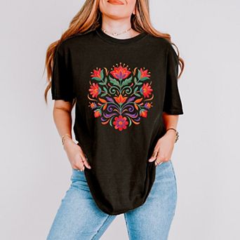 Swirly Florals Faux Texture - Women's Garment Dyed Graphic T-Shirt