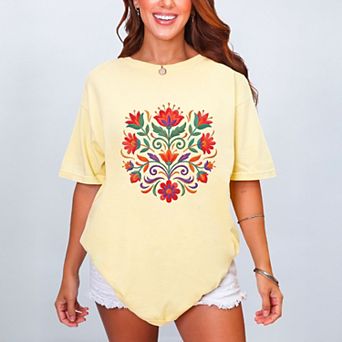 Swirly Florals Faux Texture - Women's Garment Dyed Graphic T-Shirt