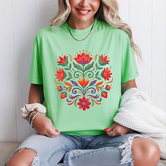 Swirly Florals Faux Texture - Women's Garment Dyed Graphic T-Shirt