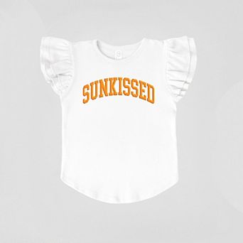 Sunkissed Varsity Arched Puff Print - Flutter Sleeve Graphic T-Shirt