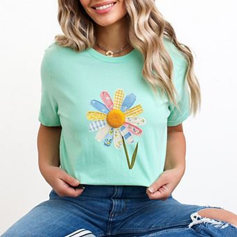 Daisy Faux Patchwork - Women's Short Sleeve Graphic T-Shirt