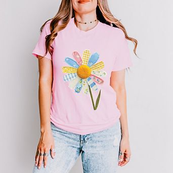 Daisy Faux Patchwork - Women's Short Sleeve Graphic T-Shirt