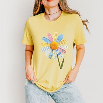 Daisy Faux Patchwork - Women's Short Sleeve Graphic T-Shirt