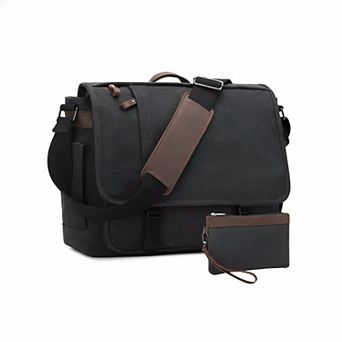 ZUQIETA 17.3" Water-Resistant Canvas Messenger Bag for Men - Laptop Computer Shoulder Bag