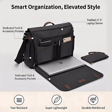 ZUQIETA 17.3" Water-Resistant Canvas Messenger Bag for Men - Laptop Computer Shoulder Bag