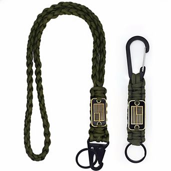 ZUQIETA 2-Pack Braided Paracord Lanyard Keychains with Flag - Heavy Duty Necklace for Keys