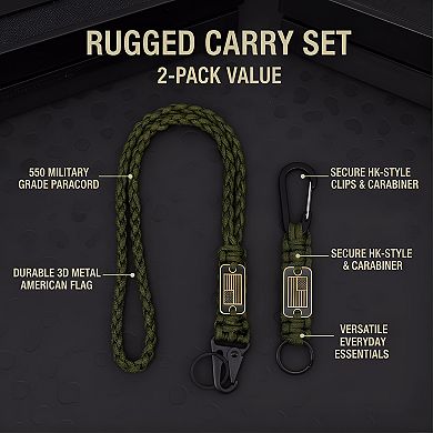 ZUQIETA 2-Pack Braided Paracord Lanyard Keychains with Flag - Heavy Duty Necklace for Keys