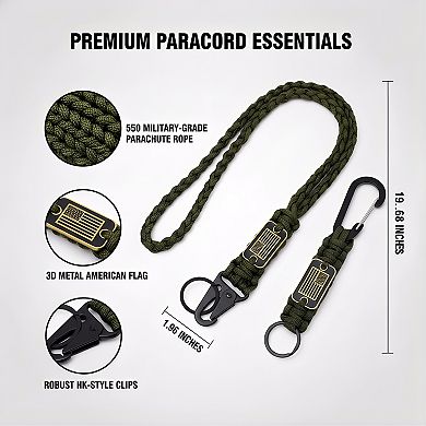 ZUQIETA 2-Pack Braided Paracord Lanyard Keychains with Flag - Heavy Duty Necklace for Keys