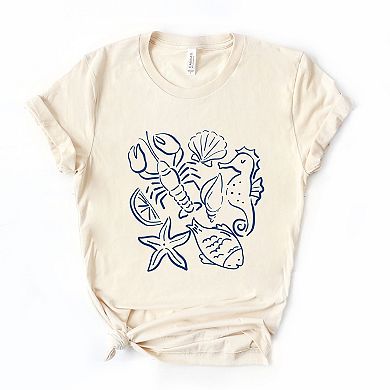 Nautical Animals Outlined - Women's Short Sleeve Graphic T-Shirt