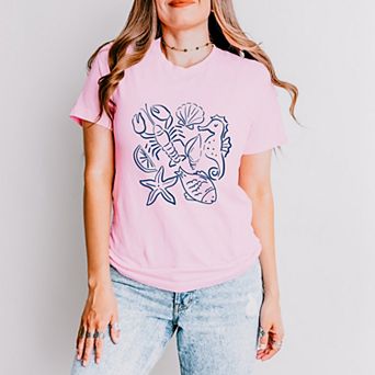 Nautical Animals Outlined - Women's Short Sleeve Graphic T-Shirt