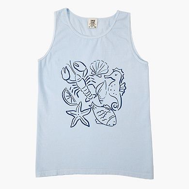 Nautical Animals Outlined - Women's Garment Dyed Graphic Tank Top