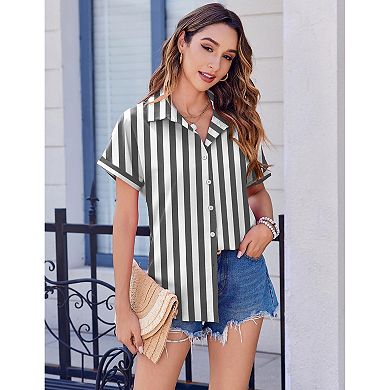 Zeagoo Short Sleeve Blouses for Women Summer Tops Collared Button Down Shirts Office Work Clothing