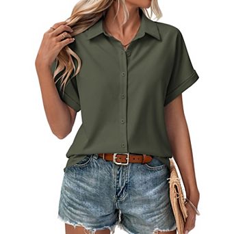 Zeagoo Short Sleeve Blouses for Women Summer Tops Collared Button Down Shirts Office Work Clothing
