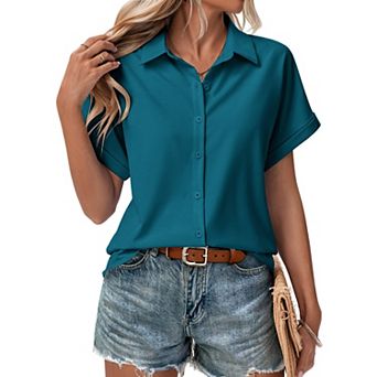 Zeagoo Short Sleeve Blouses for Women Summer Tops Collared Button Down Shirts Office Work Clothing