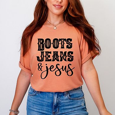 Boots Jeans And Jesus - Women's Garment Dyed Graphic T-Shirt
