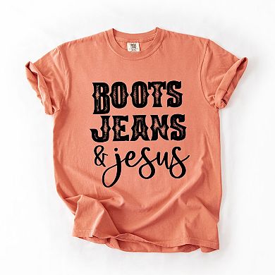 Boots Jeans And Jesus - Women's Garment Dyed Graphic T-Shirt