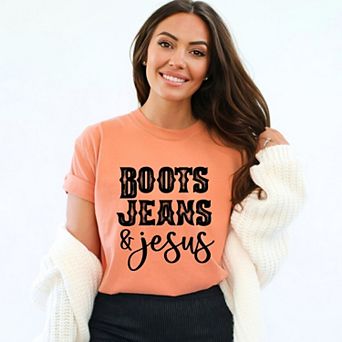Boots Jeans And Jesus - Women's Garment Dyed Graphic T-Shirt