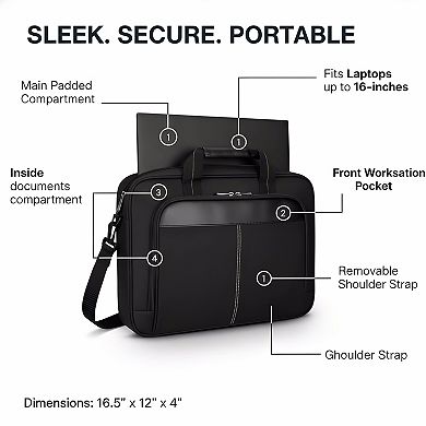 ZUQIETA Classic Slim Ergonomic Laptop Bag - Foam Padded Briefcase & Messenger