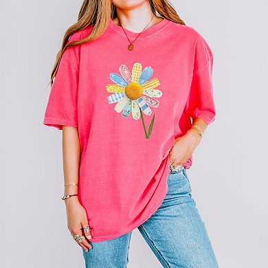 Daisy Faux Patchwork - Women's Garment Dyed Graphic T-Shirt