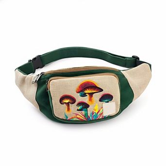 ZUQIETA Boho Mushroom Hemp Fanny Pack - Hip Waist Bag for Hiking, Running & Crossbody