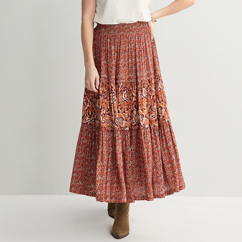 Women's Farmers Market Patterned Tiered Midi Skirt