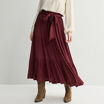 Women's Farmers Market Tiered & Tie Belted Maxi Skirt