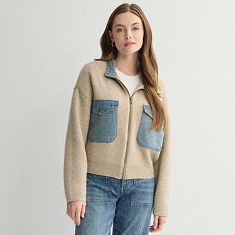 Women's Farmers Market Denim Mix Full-Zip Sweater Jacket