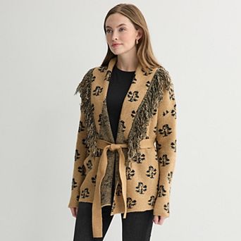 Women's Farmers Market Fringe Belted Tie Cardigan Sweater